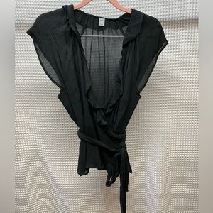 NWOT SEXY SHEER BLACK WRAP TOP